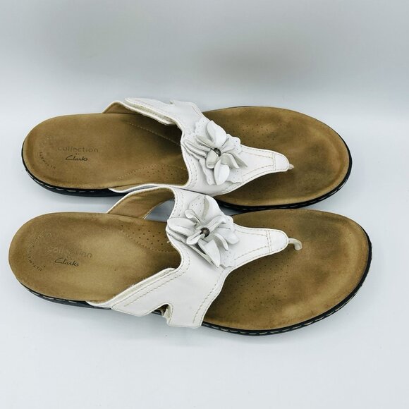 Clarks Womens Sandals Size 11 M White Flower Floral Thong Flip Flops Comfort - Picture 3 of 11